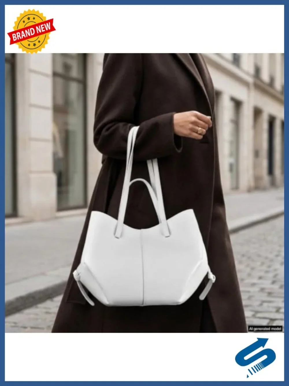 Italian Full-Grain Leather Tote Bag for Women, Structured Convertible Shoulder